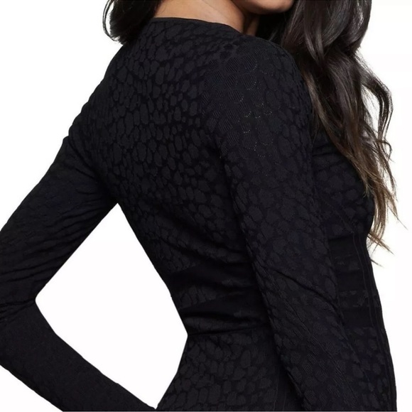 New Good American Deep V Leopard Long Sleeve Body-Con Dress size 1 - Picture 2 of 13